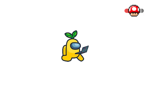 Among Us Yellow Character Lemon with a Laptop